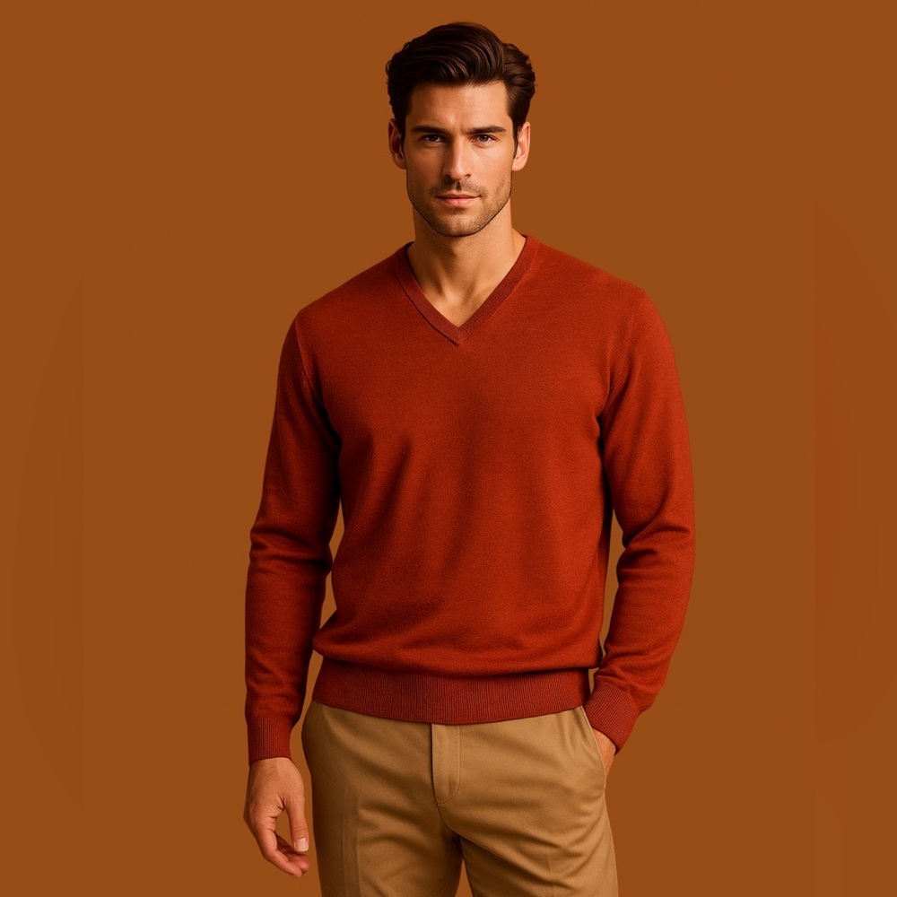 346 Brooks Brothers Wool V Neck Sweater XL Burnt Orange Quiet Luxury Classic